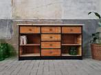 Zwart Houten Dressoir | Industriele Lage Kast Lowboard Hout, Gebruikt, 150 tot 200 cm, Metaal, Ophalen of Verzenden