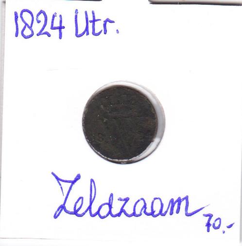 Zeldzame 1/2 cent 1824 Utrecht Willem 1 voor 70 euro, Postzegels en Munten, Munten | Nederland, Ophalen of Verzenden