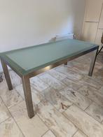 Roestvrije tafel met glazenblad gratis, Huis en Inrichting, Tafels | Eettafels, Ophalen, Gebruikt, Roestvrijstaal met glas, 50 tot 100 cm