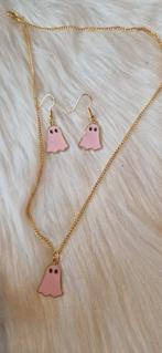 Handgemaakt Ketting & Oorbellen Set - Spookjes, Nieuw, Ophalen of Verzenden, Roze, Overige materialen