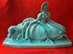 Art Deco beeld Lejan  dame met hazewindhond, Ophalen of Verzenden