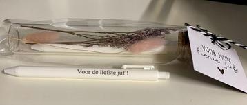 Glazen Buisje Droogbloemen Met Pen Voor De Liefste Juf! beschikbaar voor biedingen