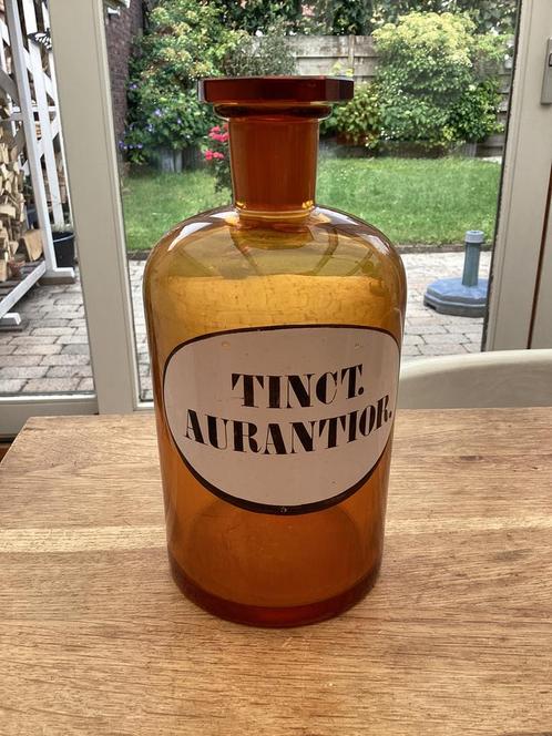 Glazen antieke apothekerspot / fles tinctuur aurantior, Antiek en Kunst, Antiek | Glas en Kristal, Ophalen of Verzenden