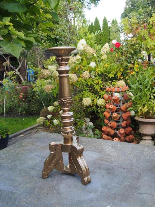 Houten kandelaar Goudkleurig, Antiek en Kunst, Antiek | Kandelaars, Overige materialen, Ophalen of Verzenden