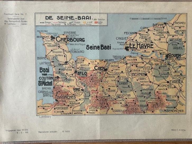 Frontkaart Normandië juni 1944, Verzamelen, Militaria | Tweede Wereldoorlog, Overige typen, Overige gebieden, Ophalen of Verzenden