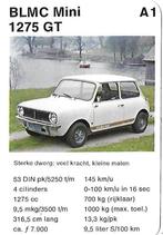 Kw1 autokaartje A1 blmc mini 1275 gt, Ophalen of Verzenden, Zo goed als nieuw, Auto's