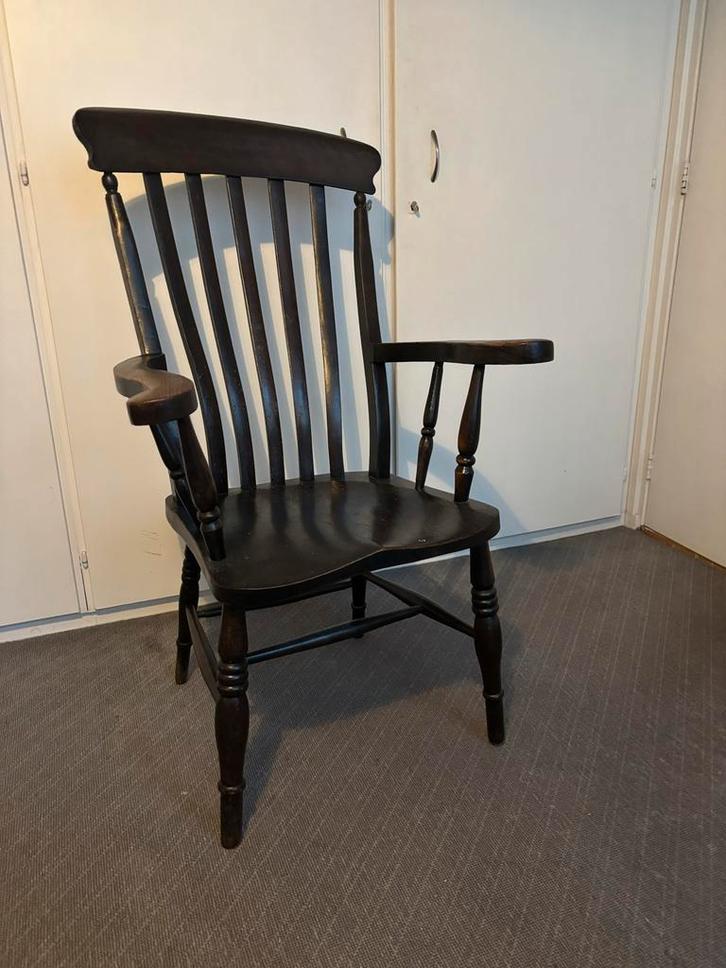 Antieke Engelse houten stoel, Huis en Inrichting, Stoelen, Gebruikt, Eén, Hout, Zwart, Ophalen