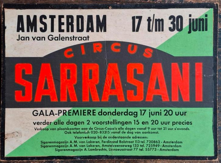 Amsterdam. Circus poster. Circus SARRASANI.  Oud. 42/32 cm., Antiek en Kunst, Curiosa en Brocante, Ophalen