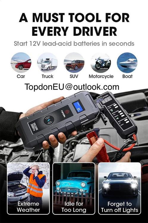 TopDon 2000 ProS jumpstarter battery pack all-in, Auto diversen, Autogereedschap, Nieuw, Ophalen of Verzenden