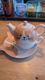 Hema Kat Theepot met Theekop en Bordje, Huis en Inrichting, Keramiek, Overige typen, Ophalen of Verzenden, Zo goed als nieuw