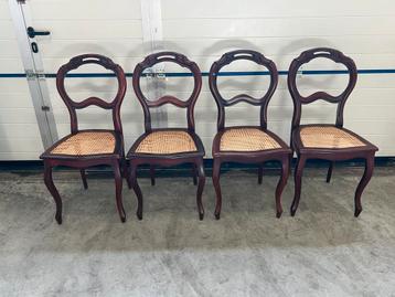 4 Antieke Mahoniehouten Biedermeier Stoelen, Webbing zitting beschikbaar voor biedingen