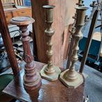Koperen en houten kandelaren, Ophalen of Verzenden, Koper of Brons