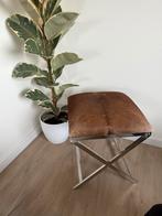 Industriële Kruk - Chroom, Leer & Vacht, Gebruikt, Bruin, Leer, Ophalen of Verzenden