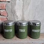 3x Oude emaille voorraadbus groen Koffie Thee Suiker *Etage3, Gebruikt, ., Ophalen of Verzenden, .