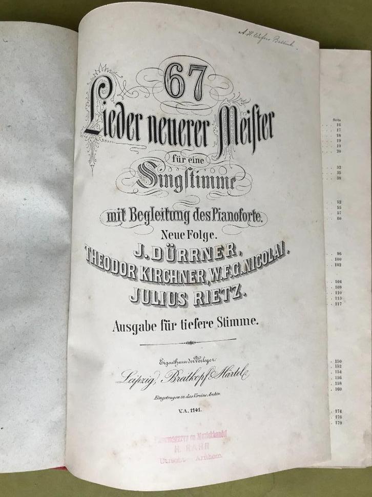 Liederen J. Dürrner, Th. Kirchner, W.F.G. Nicolai, J. Rietz, Muziek en Instrumenten, Bladmuziek, Gebruikt, Artiest of Componist