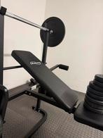 Halterbank met gewichten en halter, Ophalen, Gebruikt, Armen, Fitnessbank