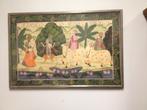2x Schilderij met Hindoestaanse voorstelling op zijde., Antiek en Kunst, Kunst | Niet-Westerse kunst, Ophalen of Verzenden