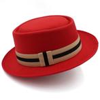 Rode wollen pork pie hoed / heren dames porkpie bowler, Kleding | Heren, Hoeden en Petten, Verzenden, Nieuw, Hoed