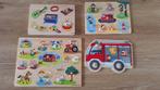 4 houten puzzels met nopjes - 1 met geluiden, Gebruikt, Ophalen of Verzenden, Van hout, Minder dan 10 stukjes