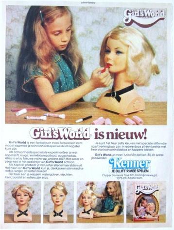 5 vintage reclames Kenner Girl's World kap make-up pop 1980
