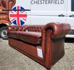 Chesterfield bank origineel Engels, keerbare leren kussens, Ophalen, Gebruikt, 75 tot 100 cm, Chesterfield