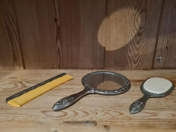 Antieke Haarverzorgingsset - Spiegel, Borstel & Kam, Antiek en Kunst, Antiek | Spiegels, Ophalen