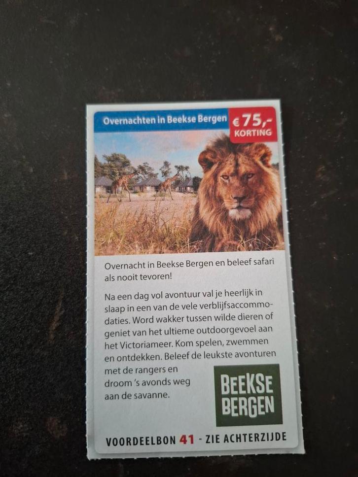 Overnachten in Beekse Bergen € 75 korting, Tickets en Kaartjes, Kortingen en Cadeaubonnen, Drie personen of meer, Overige typen
