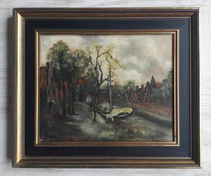 DORPJE IN DE HERFST🍂GRIJS REGENACHTIG WEER ☔ EXPRESSIONISME, Antiek en Kunst, Kunst | Schilderijen | Klassiek, Ophalen of Verzenden