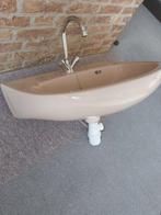 Retro Wastafel met handdoek beugel en planchet Wasbak Sink, Ophalen, Gebruikt, Beige, 50 tot 100 cm