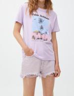 Pull en Bear paarse lilac t-shirt top Palm Holidays maat L, Paars, Maat 42/44 (L), Nieuw, Ophalen of Verzenden