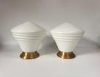 XXL Giso schoollamp wit opaalglas (Gispen) messing armatuur, Huis en Inrichting, Lampen | Plafondlampen, Ophalen of Verzenden