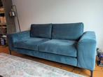 Blauwe bank van velours, Huis en Inrichting, Banken | Bankstellen, Ophalen, Driepersoons, 75 tot 100 cm, Zo goed als nieuw