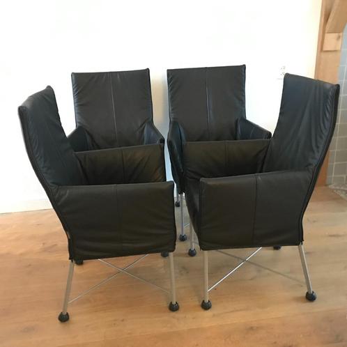 4 IZGS Montis Chaplin design stoelen modern zwart leer, Huis en Inrichting, Stoelen, Zo goed als nieuw, Leer, Zwart, Ophalen