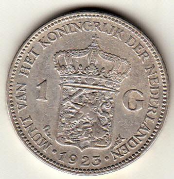 Koningin Wilhelmina -1 gulden 1923 - zilver 