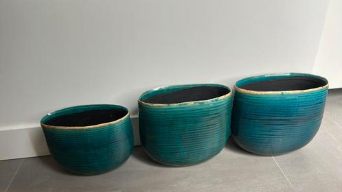Set van 7 potten / potjes zo goed als nieuw, Tuin en Terras, Bloempotten, Zo goed als nieuw, Aardewerk, Minder dan 25 cm, Rond