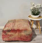 Vintage berber poef van echt wol roze beige groen, Huis en Inrichting, Ophalen of Verzenden, Zo goed als nieuw, 50 tot 75 cm, 50 tot 75 cm