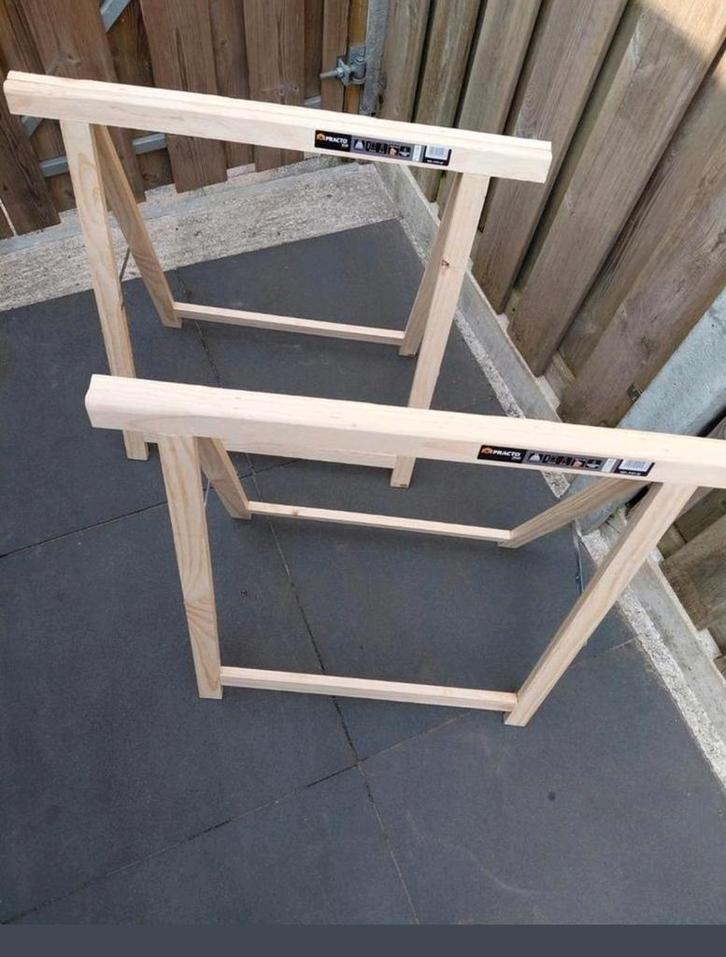 2 nieuwe schragen  schraag 100kg max 76x76cm Massief Denhout, Doe-het-zelf en Verbouw, Steigers, Nieuw, Overige typen, Minder dan 2 meter