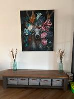 Laag houten dressoir met opbergruimte, Huis en Inrichting, Ophalen, Gebruikt, 100 tot 150 cm, Eikenhout