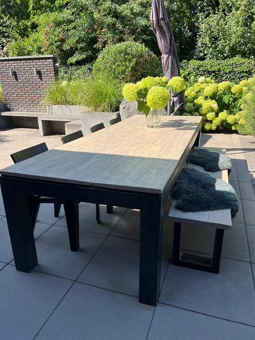 Fantastische grote teak eettafel met gratis teak loungebank, Tuin en Terras, Tuinsets en Loungesets, Gebruikt, Teakhout, 8 zitplaatsen