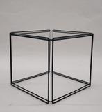 Vintage bijzettafeltje Max Sauze tafeltje glas metaal zwart, Gebruikt, ., Vierkant, Minder dan 50 cm