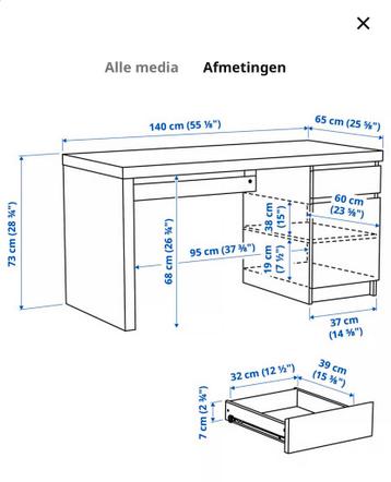 Ikea MALM Bureau - Wit 140x65cm - afbeelding 2