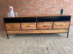 tv-meubel industrieel Mangohout/metaal groot 180 cm br., 150 tot 200 cm, Nieuw, 3 of 4 laden, Metaal