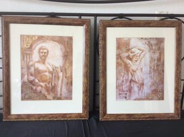 2 x Groot Brocante schilderij Klassieke Oudheid