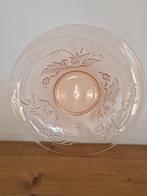 Vintage roze persglazen schaal met bloemen, Ophalen of Verzenden