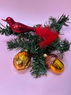 Setje vintage oude kerstballen vogeltje walnoot rood goud, Diversen, Kerst, Ophalen of Verzenden, Zo goed als nieuw