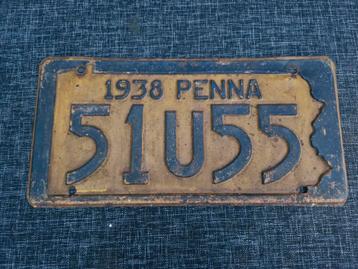Kentekenplaat Pennsylvania USA 1938 Nummerplaat nummerbord  beschikbaar voor biedingen