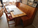 Massief Grenen eettafel met bank en 3 Stoelen, Ophalen, Gebruikt, 150 tot 200 cm, 200 cm of meer