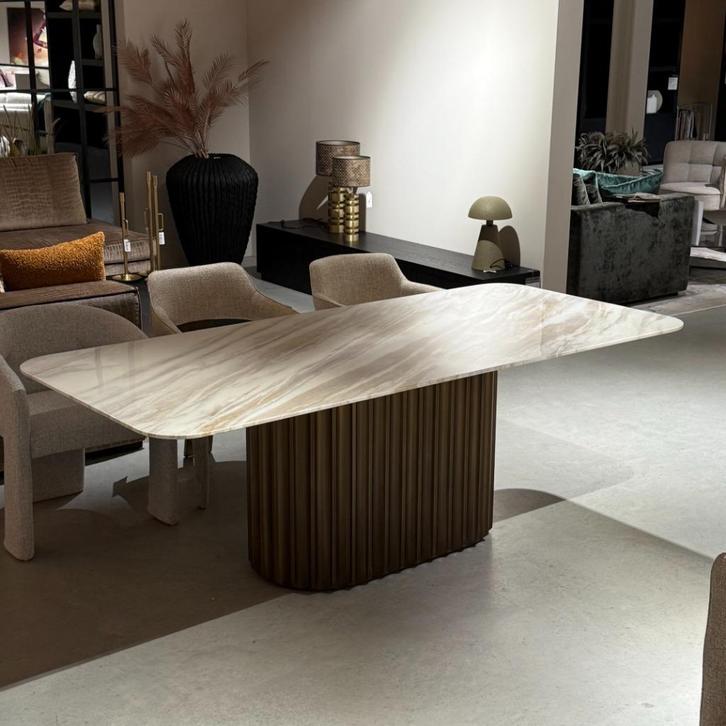 Tafel marmer beige taupe **luxury hotel chique 240cm**, Huis en Inrichting, Tafels | Eettafels, Nieuw, 50 tot 100 cm, 200 cm of meer