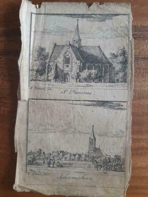 031-032 / St. Pancras - Schermerhorn gravure uit 1732, Antiek en Kunst, Kunst | Etsen en Gravures, Ophalen of Verzenden
