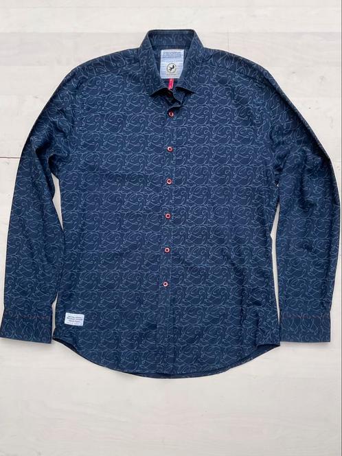 A Fish Named Fred maat L blauw met witte print, Kleding | Heren, Overhemden, Gedragen, Halswijdte 38 (S) of kleiner, Blauw, Ophalen of Verzenden